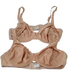 Wacoal 40C Tan Beige Lace Embroidered Trim Soft Cup Underwire Bra Lot of 2